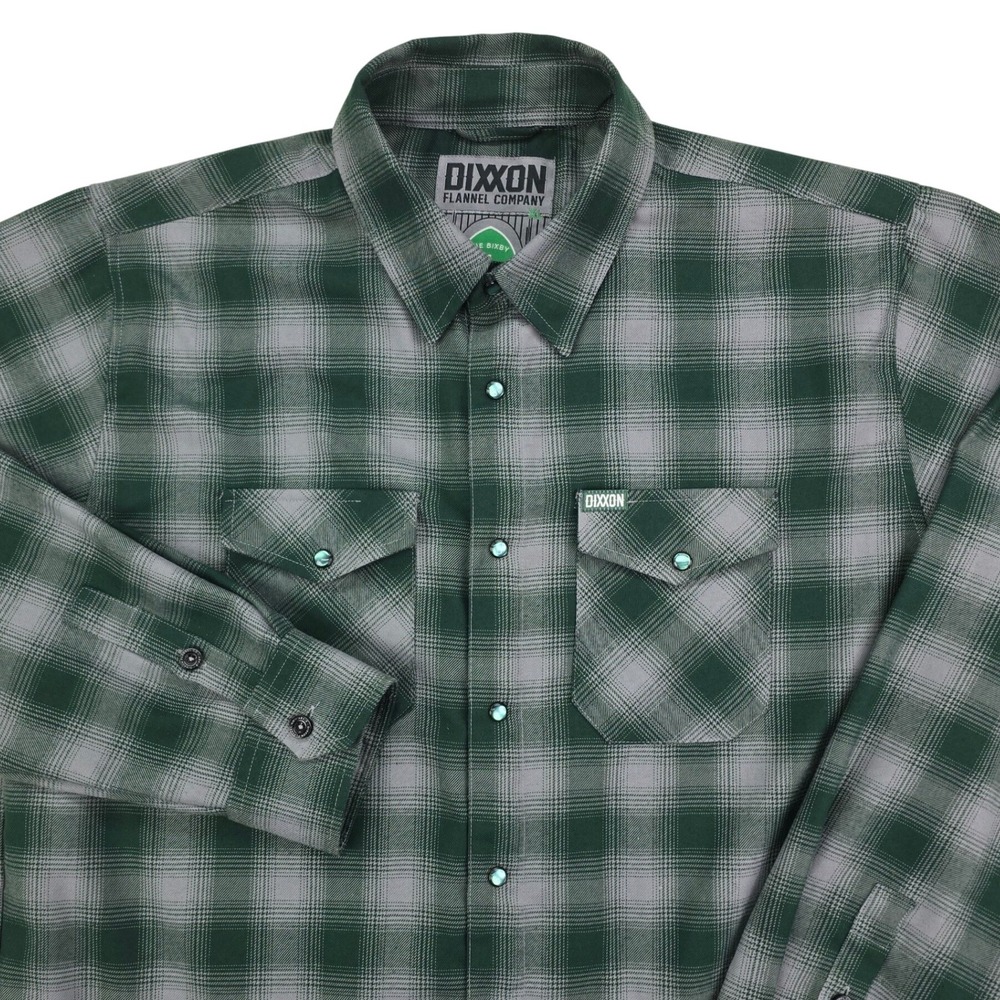 Dixxon Flannel The Bixby Shirt Mens XL Green Grey Plaid D-Tech Long Sleeve Snap